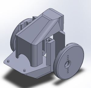 The model of the print job,  with only three points of contact with the build plate.